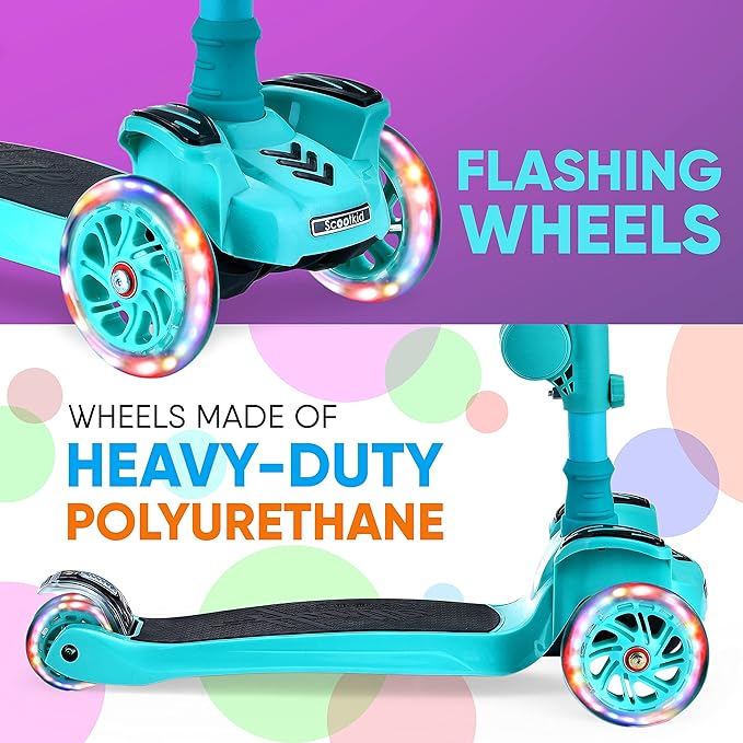Hurtle 3-Wheeled Scooter for Kids - Wheel LED Lights, Adjustable Lean-to-Steer Handlebar, and Foldable Seat - Sit or Stand Ride with Brake for Boys and Girls Ages 1-14 Years Old