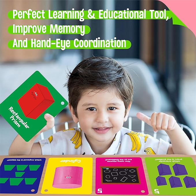 Color & Shape Flashcards, 50 Double-Sided Cards (30 Colors & 20 Shapes) Colorful Cards Educational Learning Tools for Preschool and Toddlers (3 Reclosable Rings Attached)