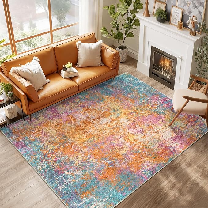 RELEANY Washable Area Rugs 8'x10' Non-Slip Modern Abstract Soft by RELEANY