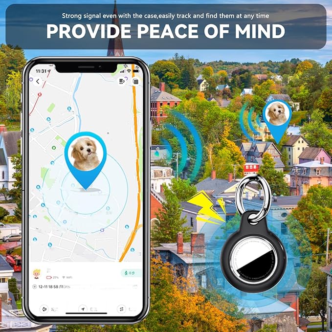 Upgrade Waterproof 2 Pack Airtags Holder with Apple Airtags Keychain, Hard PC Air Tag Case, Anti-Scratch & Shock Air tag Holder, Men's Women's Keyrings & Keychains - Black+Black