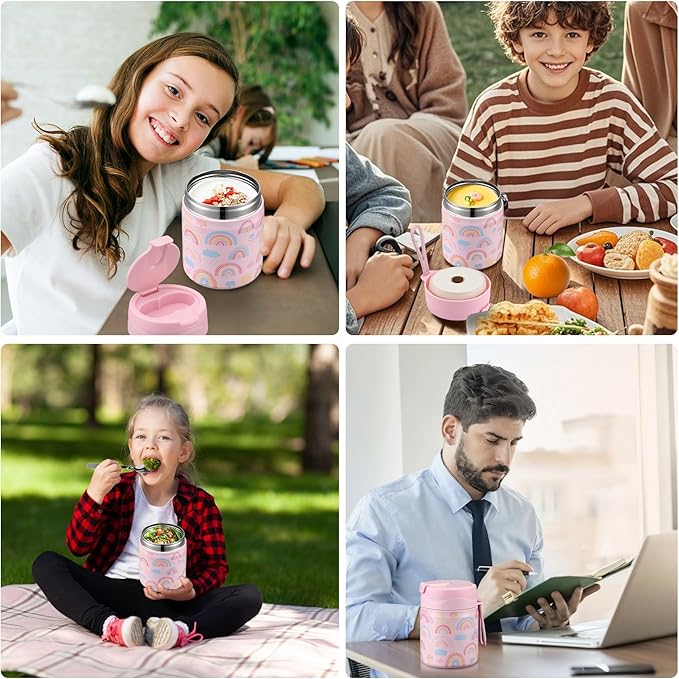 17oz Soup Thermo for Hot Food Kids,Insulated Food Jar with Spoon,Thermo Hot Food Lunch Container,Wide Mouth Leakproof Stainless Steel Lunch Box for School-Rainbow