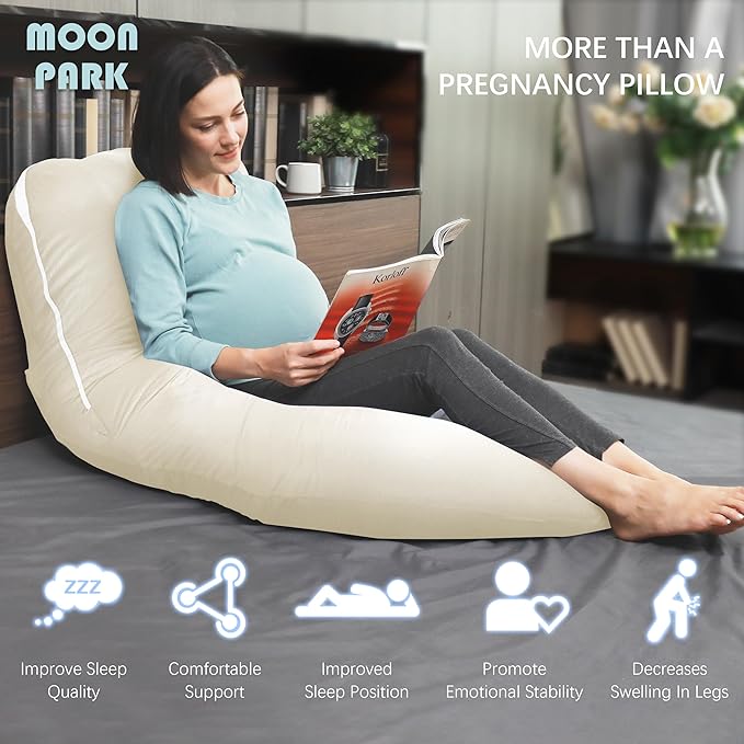 MOON PARK Pregnancy Pillows for Sleeping - U Shaped Full Body Maternity Pillow with Removable Cover - Support for Back, Legs, Belly, HIPS - 57 Inch - Ivory - Cooling Cover