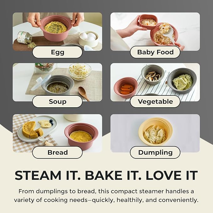 27oz Platinum Silicone Microwave Steamer Pot with Handle & Lid - Korea 100% Food-Grade Steamer Bowl, Heat-Resistant Cooker with Steam Holes, Easy Clean, Dishwasher Safe, Taupe Brown