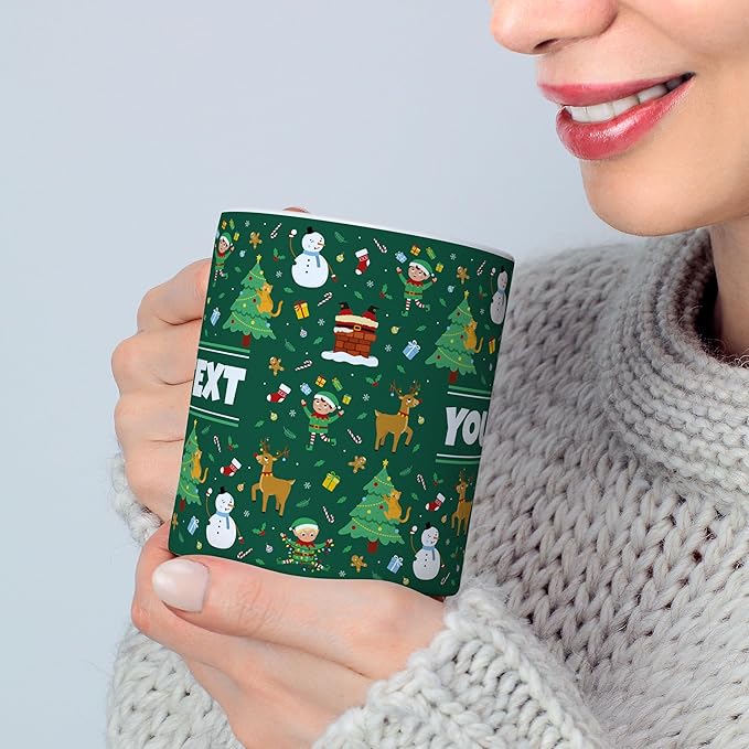 Personalized Mug for Kids - Christmas - Custom Name/Text, Ceramic Hot Chocolate/Cocoa/Coffee Cup for Boys/Girls, Holiday/Birthday Gift - 11 oz, Pink Handle