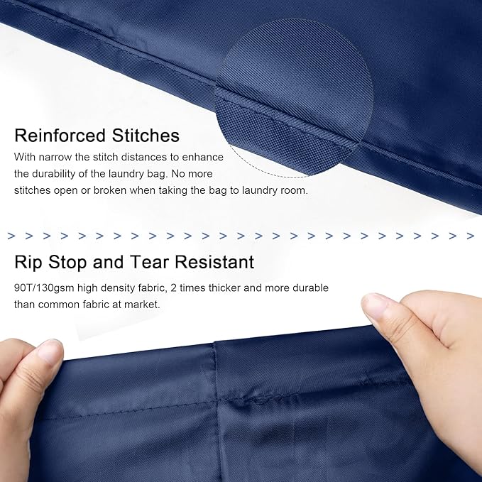 Polecasa Small Heavy Duty Laundry Bag with 130gsm Tear Resistant Fabric and Handles, Easy to Carry Durable Dirty Clothes Drawstring Bag, Perfect for College Dorm, Travel, 21”x24”,Navy