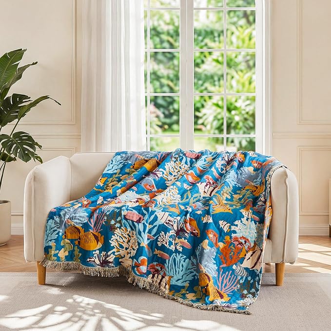 LUTBM Throw Blanket for Bed 100% Cotton Blankets for Bedroom Living Room Summer - Image 2