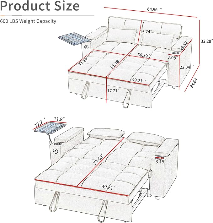 65" Cloud Couch Sleeper Sofa Bed - Image 2