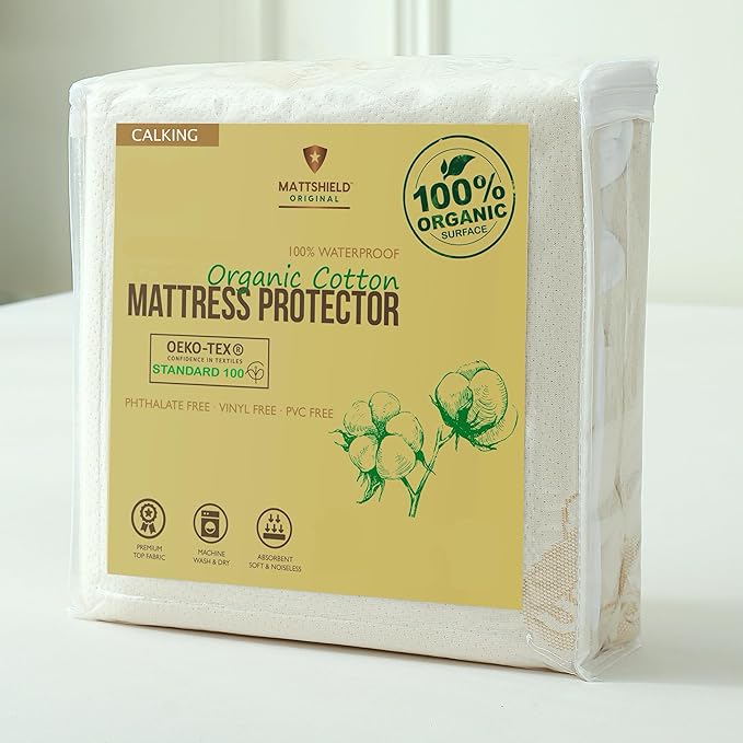 Waterproof Organic Mattress Protector California King - Organic Cotton Breathable Mattress Pad Cover - 250 GSM Comfort - Deep Pocket - Fitted Comfort