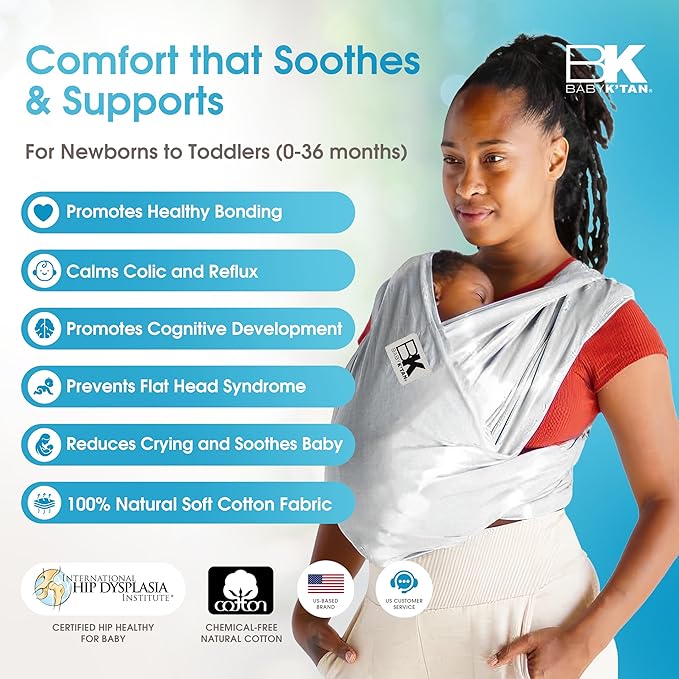 Small-Petite Original Baby K'tan Baby Carrier: #1 Easy Pre-Wrapped, Soft, Slip-On, No Rings, No Buckles | 5 in 1 Baby Sling Gift | Infant Wrap for Newborn to Toddler up to 35lb Women 2-4, Men up to 36