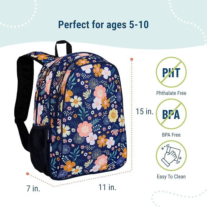 Wildkin 15-inch Kids Backpack – Durable, Padded, Adjustable for School & Travel - Wildflower Bloom