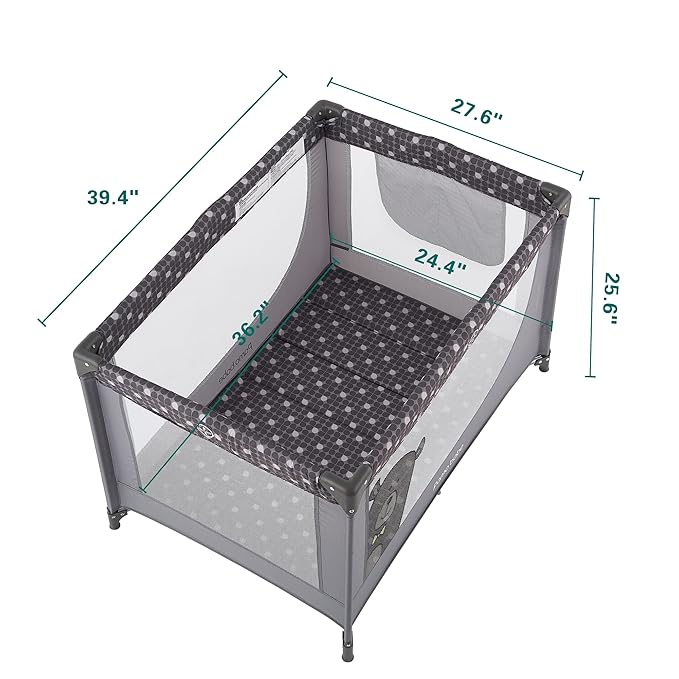 Pamo Babe Portable Crib Baby Playpen with Mattress and Carry Bag Grey