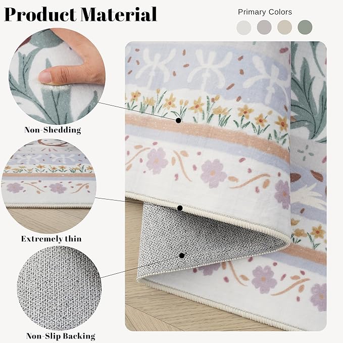 Runner Rug for Kitchen Rug Non Slip 2'6"x8' Washable Rugs with Rubber Backing Soft Vintage Floral Botanical Carpet Runner for Kitchen, Laundry, Bedroom, Bathroom, Beige