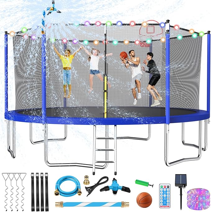 Upgraded 16FT 15FT 14FT 12FT 10FT 8FT Trampoline Outdoor with Basketball Hoop and Net, Capacity for 4-6 Kids and Adults