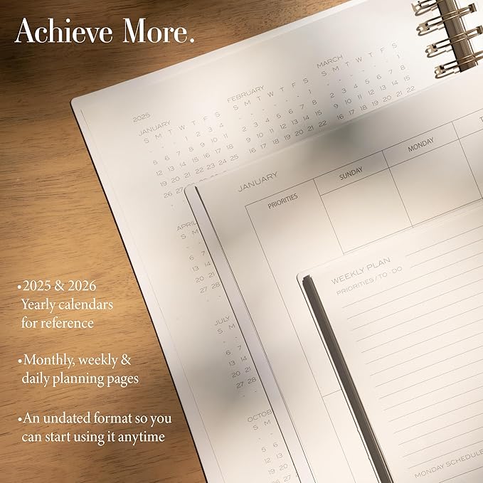 Anecdote Planner 2026 (8.5" x 10") Spiral Notebook - 2026 Daily Planner Weekly and Monthly - Features a Library Buckram Cover, Brass and A4 Size Bleed-Resistant Paper - Organize All 52 Weeks. Start Anytime – Black