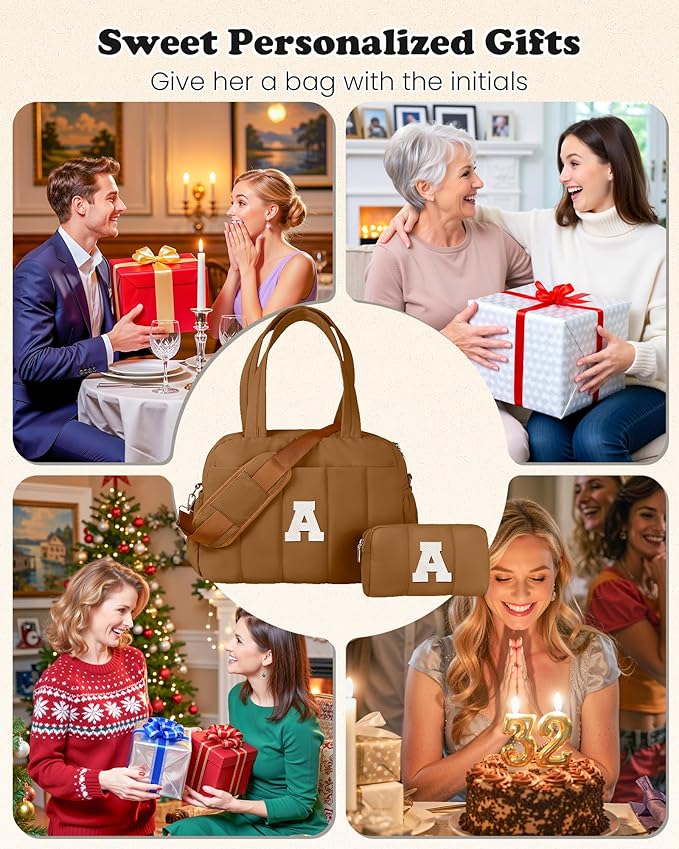 Women Trendy Stuff-Duffle Bag with Letter, Carry On Bags for Women，Overnight Bag with Wet Pocket，Lightweight Travel Bags Personalized Gym Tote with Makeup Pouch