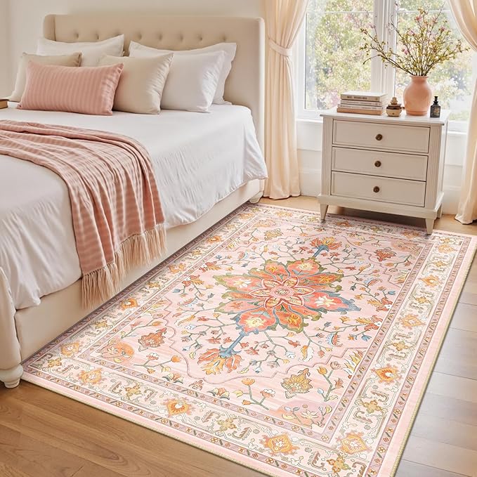 RELEANY Area Rugs 4'x6' Washable Non-Slip, Floral Vintage Distress Print - Image 2