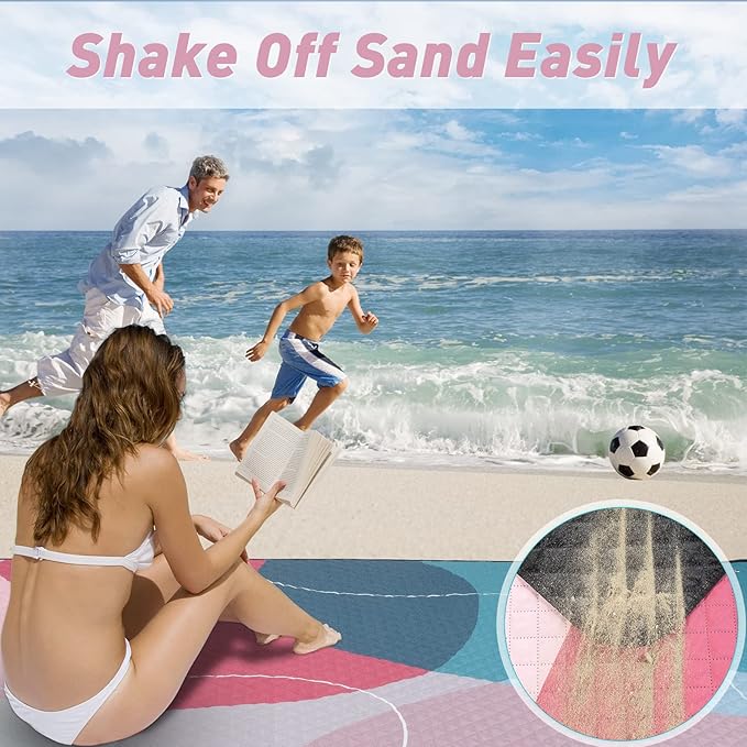PY SUPER MODE Picnic Blankets Extra Large, Waterproof Foldable Outdoor Beach Blanket Oversized 83x79” Sandproof, 3-Layer Picnic Mat for Camping, Hiking, Travel, Park, Concerts(Abstract Pink)