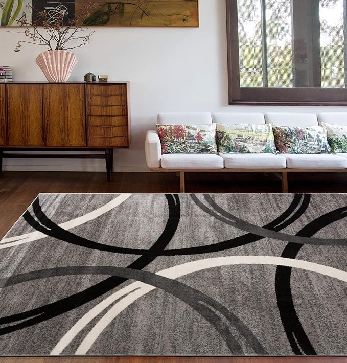 Rugshop Modern Wavy Circles Design Area Rug 6'6" x 9' Gray