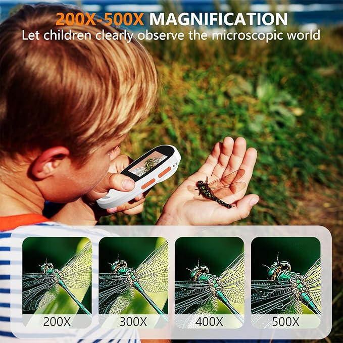 Magnifying Glass for Kids, Digital Microscope with 2.0" IPS Screen,500X,8 Adjustable LEDs,Handheld Microscope for Insect Plant Leaf,Coin Magnifying Glass and Small Fonts,USB Connection to PC