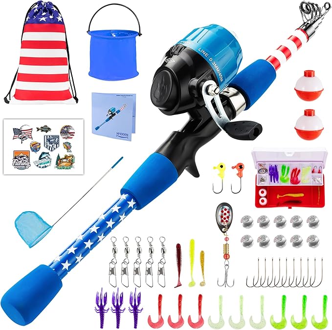 Kids Fishing Pole, Portable Telescopic Kids Fishing Poles for Boys and Girls, Fishing Rod and Reel Combo Kit with Tackle Box, and Fishing Net, Best Fishing Pole for Toddler Youth