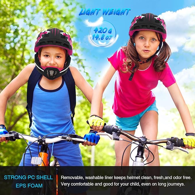 Lixada Kids Bike Helmet Adjustable Detachable Full Face Helmet for Cycling Helmet for Children Bicycle, Skateboard, Scooter, Protective Gear (20.5-22 Inches)