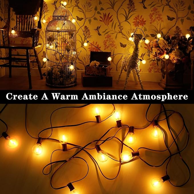GOOTHY 50Ft G40 LED Outdoor String Lights, Waterproof with 52 Shatterproof Globe Bulbs, Hanging Backyard Lights for Party Cafe Balcony Porch Commercial Decorations - Black