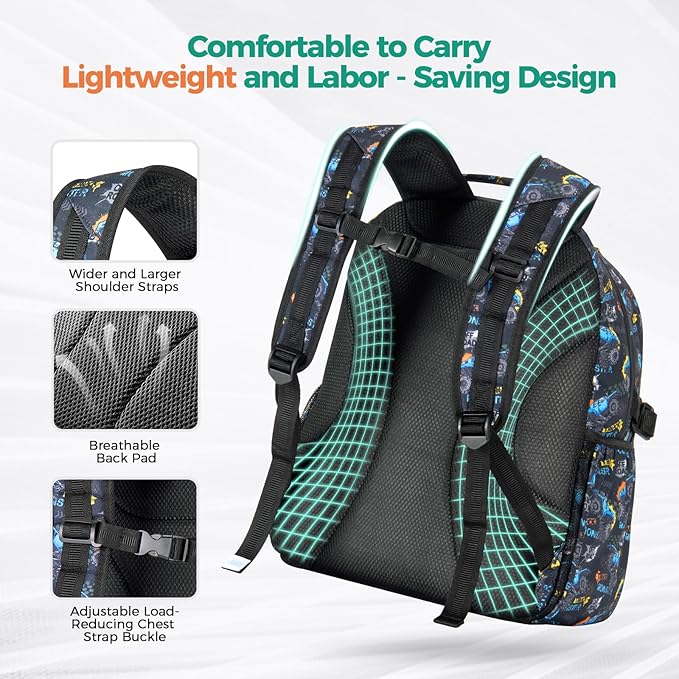 Choco Mocha Lightning Backpack for Boys, Elementary School Backpack for Boys Ages 6-8 Kids Kindergarten Backpack Bookbag 17 Inch with Chest Strap, Black