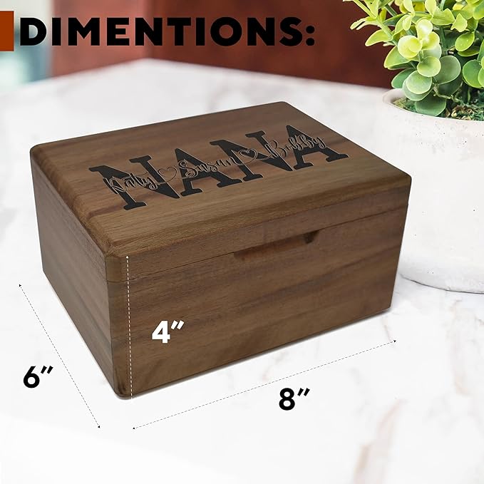 Mom Gifts from Daughters - Custom Wooden Box, Personalized Mothers Day Gift Ideas for Mom, Acacia Wood Keepsake Chest for Memories, Memorabilia Box with Hinged Lid, Bday Gift Customized, 8x6x4 in