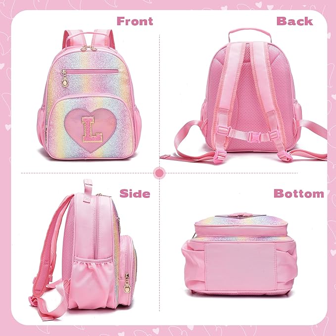 I IHAYNER Kids Glitter Lightweight Backpack for School Travel & Daycare, Toddler Backpack for Girls 3+ Preschool Kindergarten Elementary Kids Backpack-Rainbow Pink L