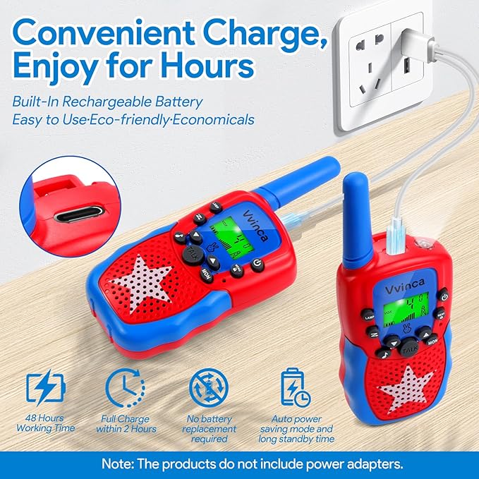 Vvinca Walkie Talkies for Kids Rechargeable, Spider Toys for Ages 3 4 5 6 7 8 9 10 Boys Girls Christmas Birthday Gifts for 3-12 Year Old, 2 Way Radio 22 CH VOX Long Range Walkie Talkie with Flashlight