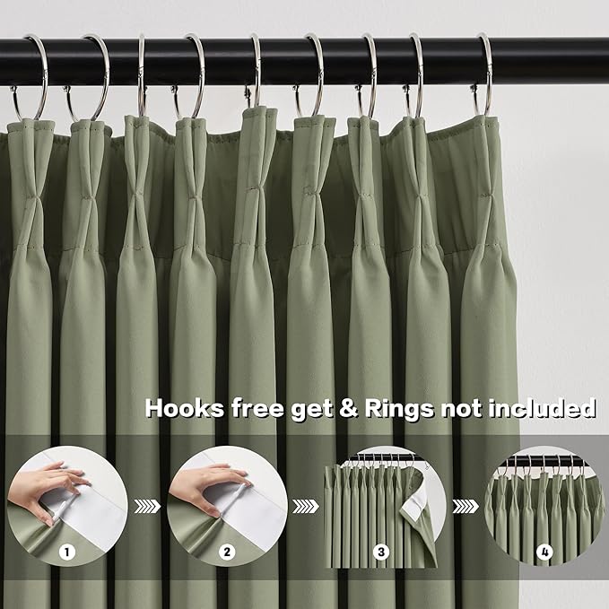 KEQIAOSUOCAI 90 Inch Light Sage Green Blakcout Curtains with Pinch Pleat,Room Darkening Energy Saving Insulated Soundproof Window Treatments for Bedroom/Closet(2 Panels, 40 x 90 Inch, Sage)