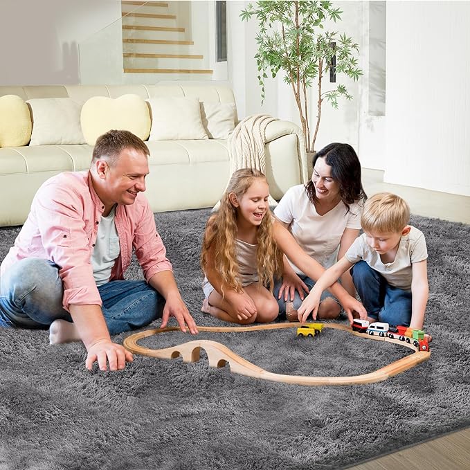 Ultra Soft Rug for Living Room, 9X12 Fluffy Shag Area Rug for Bedroom, Modern Shaggy Carpets Fuzzy Rug for Teens Dorm Nursery Home Decor Aesthetic, Upgrade Anti-Skid Durable, Grey
