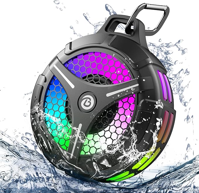 Waterproof Bluetooth Shower Speaker, Suction Cup, Small Portable Wireless IPX7 Waterproof Outdoor Speakers, Loud Stereo Sound Deep Bass, TWS Pairs, 6 Mode RGB Lights, All Ages Gift for Christmas