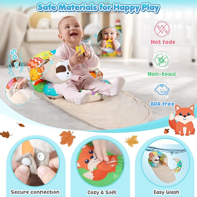 URMYWO Tummy Time Mat - 4 in 1 Cozy Tummy Time & Seated Support Pillow, Tummy Time Pillow for Newborn 0-12 Months, Infant Baby Sit Me Up Floor Seat Early Sensory Development Gifts Tummy Time Play Toys
