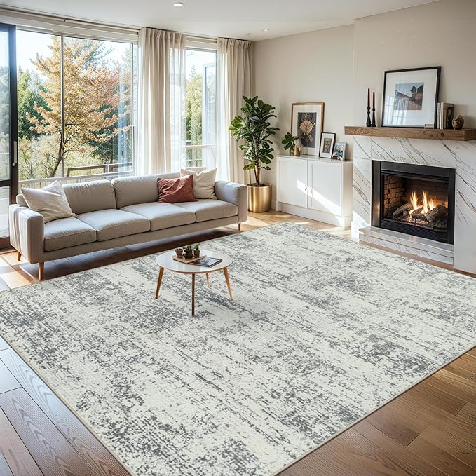 8x10 Area Rugs for Living Room - Washable Rug Modern Abstract Soft Large Neutral Non-Slip Carpet Indoor Floor Stain Resistant Thin Carpets for Bedroom Dining Room Farmhouse Nursery Home Office Grey