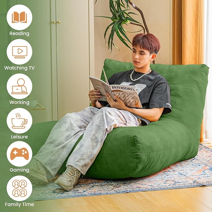 Bean Bag Chair Lazy Bean Bag Sofa, Floor Beanbag Chairs with Stuffed High-Density Foam, Memory Foam Bean Bag Sofa for Living Room, Bedroom and Office