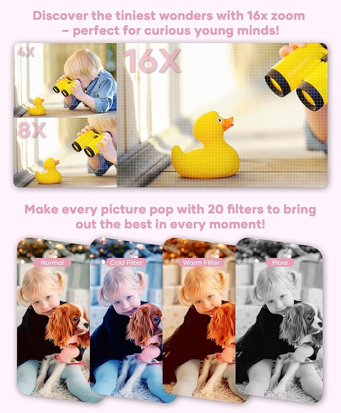 WONNIE Digital Camera 56MP, FHD 1080P Point & Shoot Camera with 32GB SD Card, 2 Batteries, and Lanyard, Ideal for Kids & Teens, Suitable Gift for Girls，Pink, 2-Pack