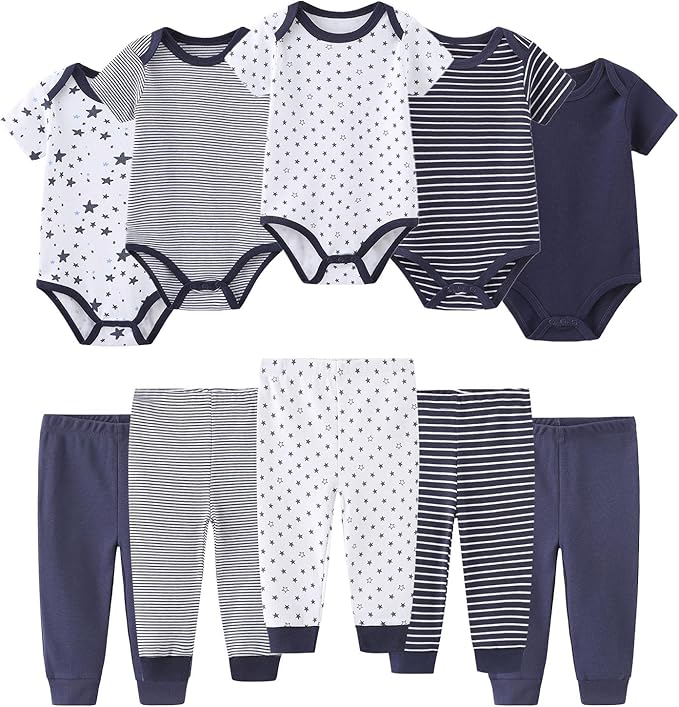 Baby Bodysuit and Pant Set 10-pcs Cotton Soft Newborn Boy Girl Clothes Outfits