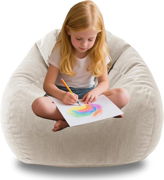 ENBAOHUI 3FT Memory Foam Bean Bag Chairs for Teens or Kids with Filling Bean Bag Sofa with Handle Super Soft Washable Corduroy Fabric Lazy Sofa 3 Foot Beige