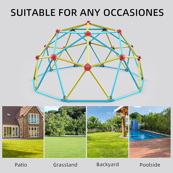 Climbing Dome, 10FT Jungle Gym with Swing for Kids 3 to 10 Outdoor Play Equipment, Supports 800lbs Toddler Play Set, Anti-Rust & Easy Assembly, Gift for Boys Girls (Yellow & Blue)