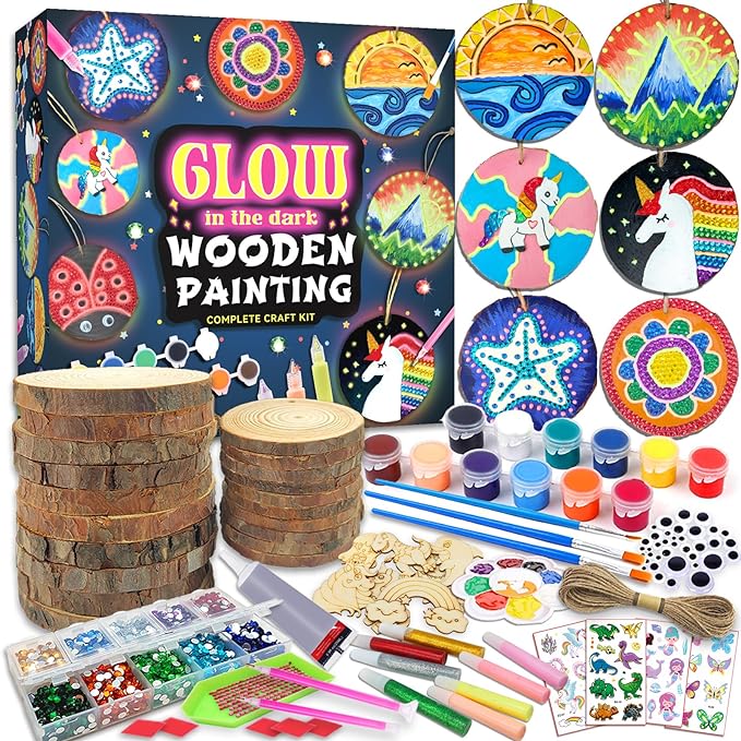 klmars Kids Wooden Painting Kit-Glow in The Dark-Arts & Crafts Gifts for Boys Girls Ages 5-12-Craft Activities Kits - Creative Art Toys for 5, 6, 7, 8, 9, 10, 11 & 12 Year Old Kids