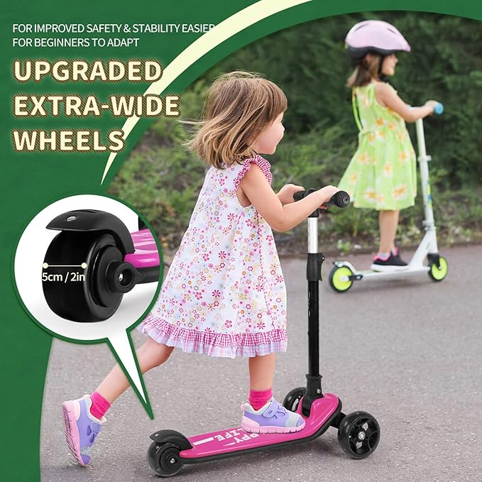 Besrey Kick Scooter for Kids Ages 3-10, 3-Wheel Folding Scooter with Adjustable Height, LED Light Wheels, Extra Wide Deck for Outdoor Activities