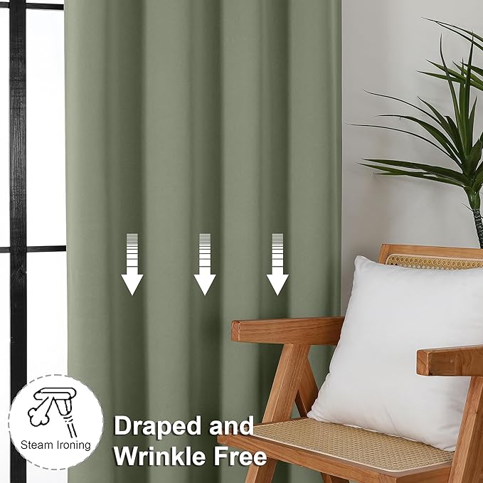 Simplebrand Ava Sage Green Blackout Curtains for Bedroom 84 Inch Length 2 Panels Set, Solid Thermal Insulated Privacy Living Room Window Treatment Curtains Blackout Drapes, W40 x L84 Inch, Sage Green