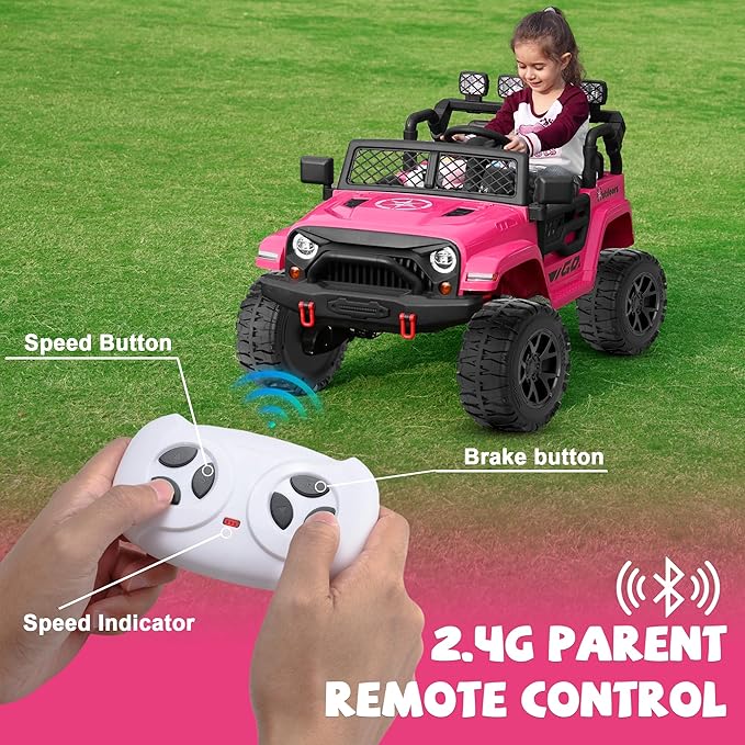 ANPABO 24V 2 Seater Ride On Car for Kids w/EVA Tires, 4X200W Motors, 4 Shock Absorbers, 2.4G Remote Control, Bluetooth Radio, LED Headlights & Searchlights, Electric Car for Kids Ages 3-8, Pink