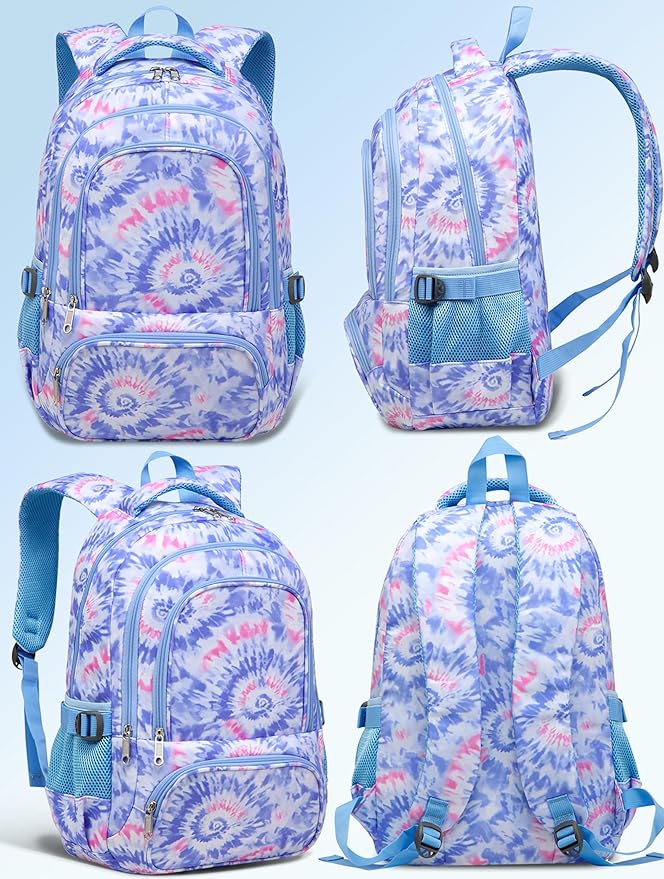 BLUEFAIRY Kids Backpack for Girls Elementary Primary Middle School Bags for Aged 8-10 for Teens Childs Bookbags Back to School Book Bags Cute Mochilas para Niñas Tie-dye Violet