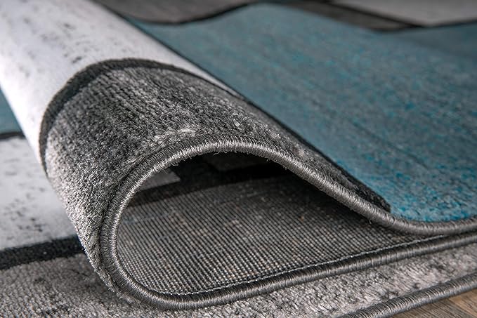 Rugshop Contemporary Modern Boxes for Home Office,Living Room,Bedroom,Kitchen Non Shedding Runner Rug 2' x 10' Blue/Gray