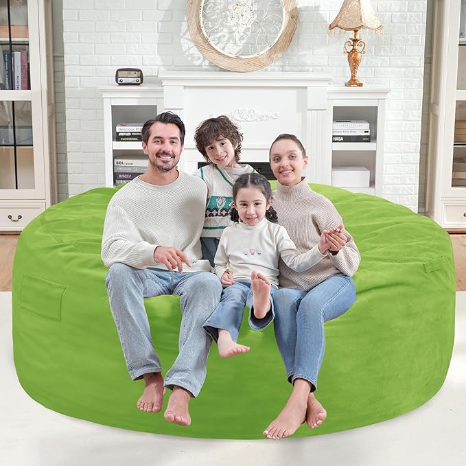 6FT Bean Bag Chair, Large Bean Bag Chairs with Memory Foam Filled, Fluffy Beanbag Sofa with Dutch Velvet Cover, Round BeanBag Chairs for Living Room, Playroom - Lime