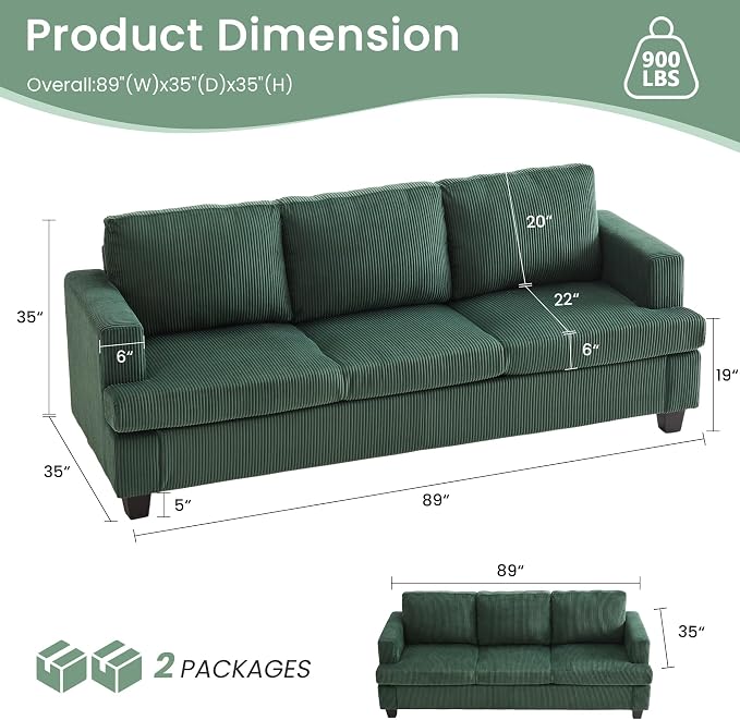 YOUDENOVA 2 Piece Set Comfy Sofa Couch, 3-Seater Sofa * 2 - Image 2