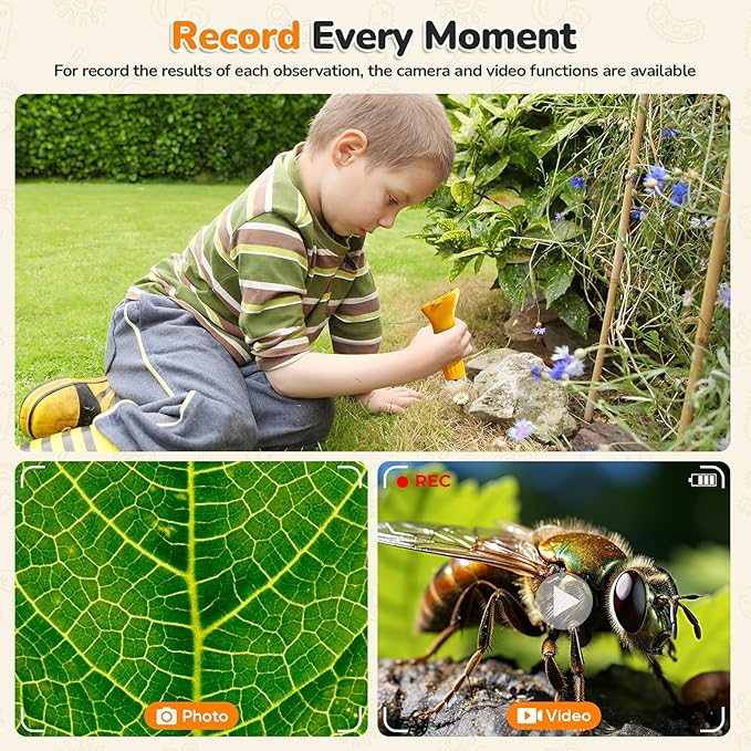 NOCOEX 1000X Handheld Kids Microscope for Edu Gift - 8 LED Light Portable Microscope for Kids, Photo & Video Mini Digital Micro Scope, Type C Charging 2'' Screen Windows & Mac OS for Age 3-12 Student