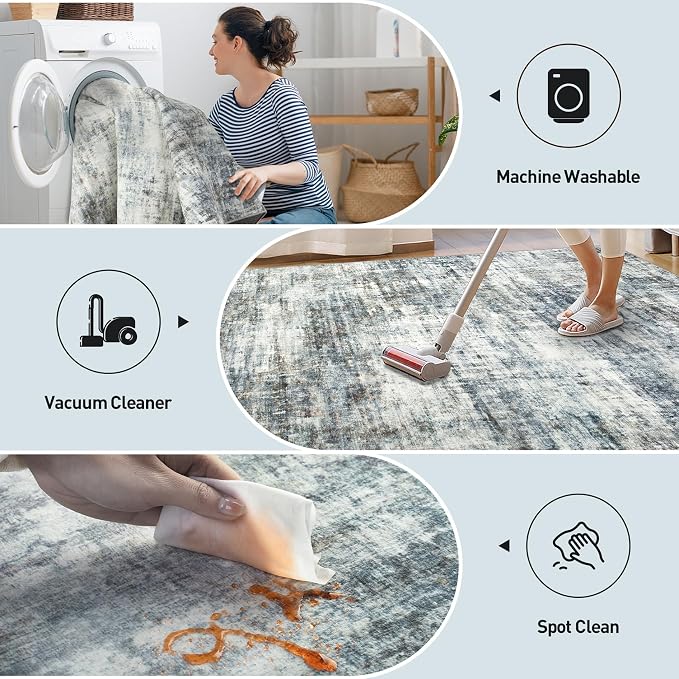 9x12 Area Rugs Washable Rug: Modern Abstract Living Room Rug Soft Anti-Skid - Image 3